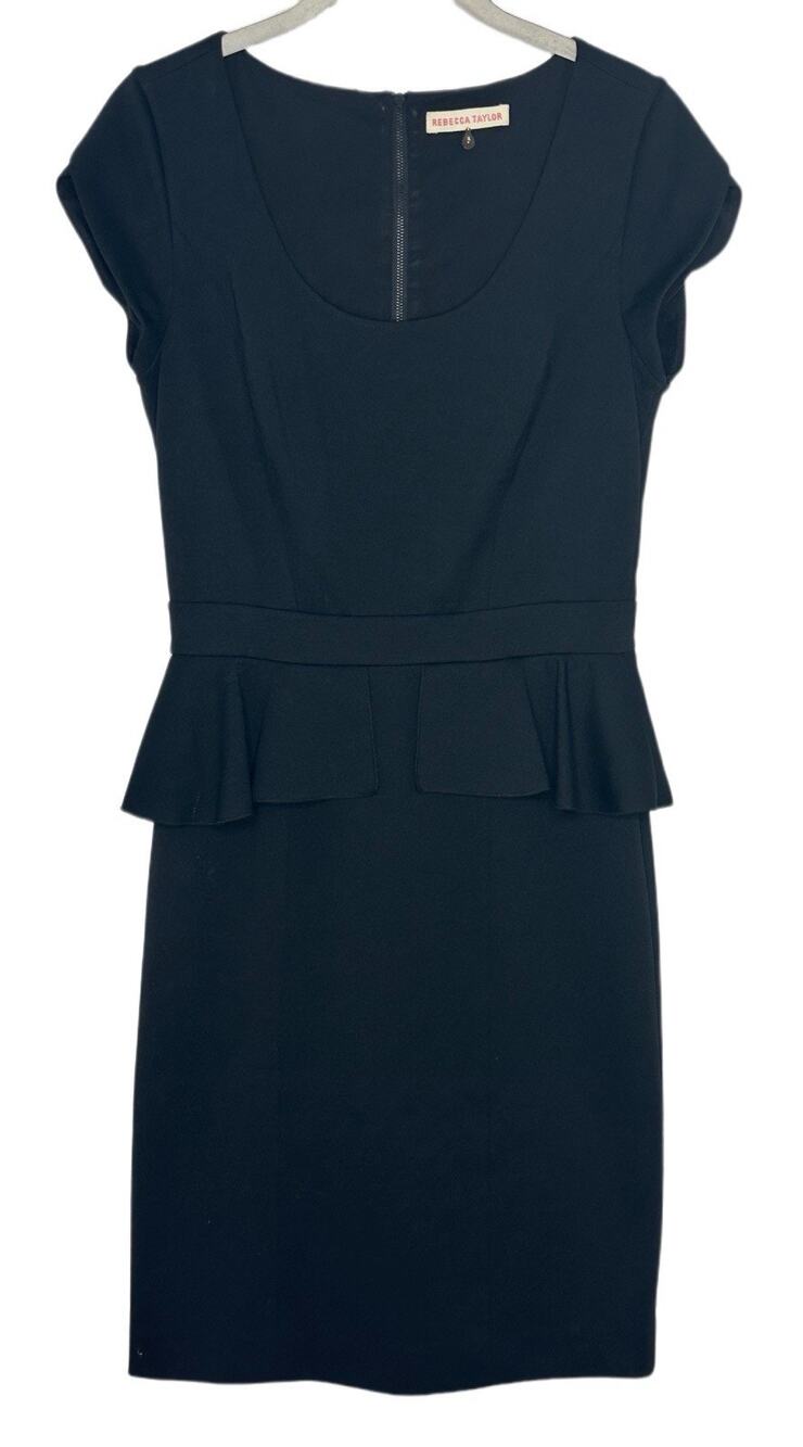 Rebecca Taylor Ponte Peplum Stretch Pencil Shift Dress LBD in Black, Size 6